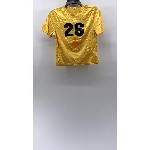 COOLWEAR USA Women's Yellow-Black Shiny Crewneck Short Sleeve Cropped Top SZ L - Picture 1 of 9